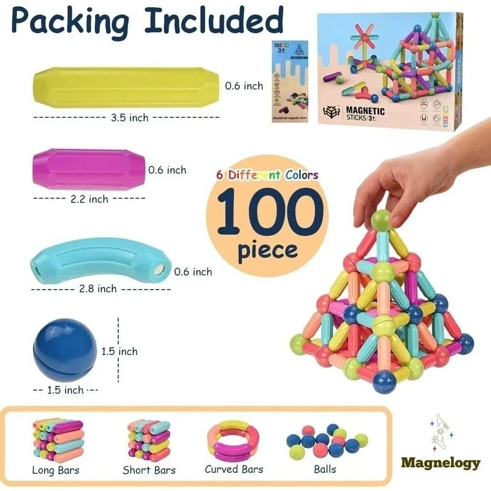 100 piece‎ Educational Magnetic Building Blocks, New